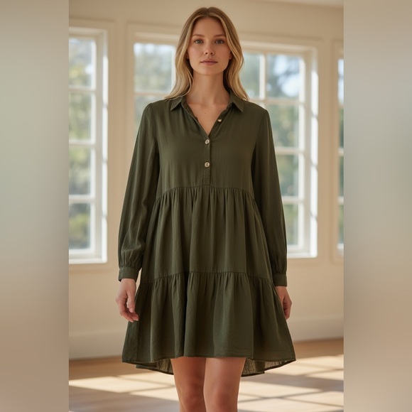 Zara Dresses & Skirts - Zara Olive Green Tiered Babydoll Dress